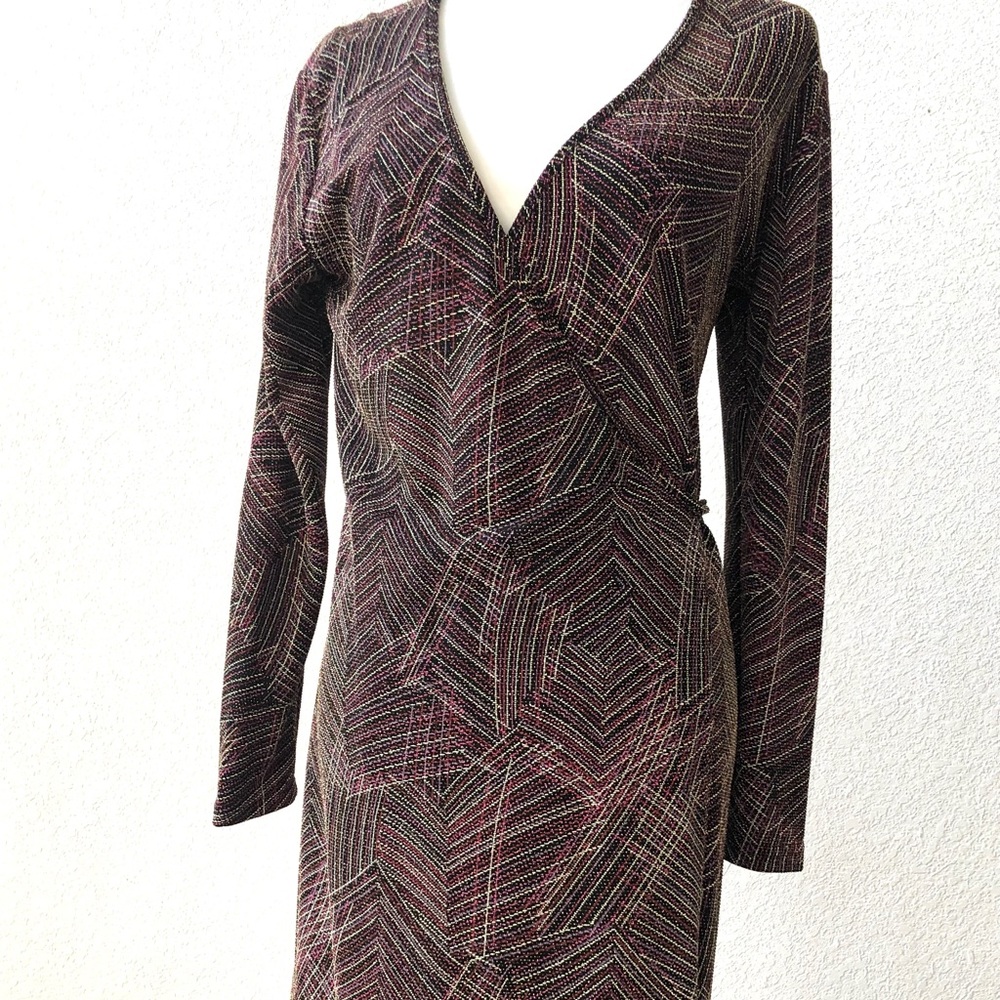 80s Wrap dress Metallic threads Juniors Size Medium black and multicolor EUC